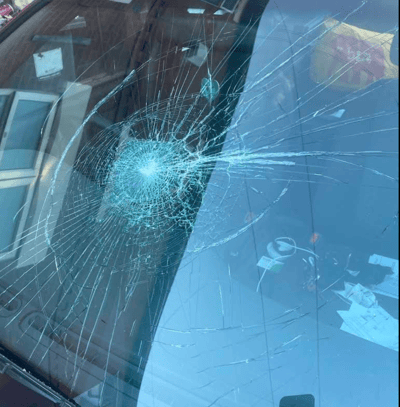 Detailed view of major windscreen crack on Hyundai before FixGlass replacement