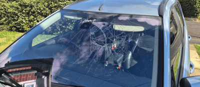 Long horizontal crack across windscreen on silver Ford Focus before FixGlass replacement
